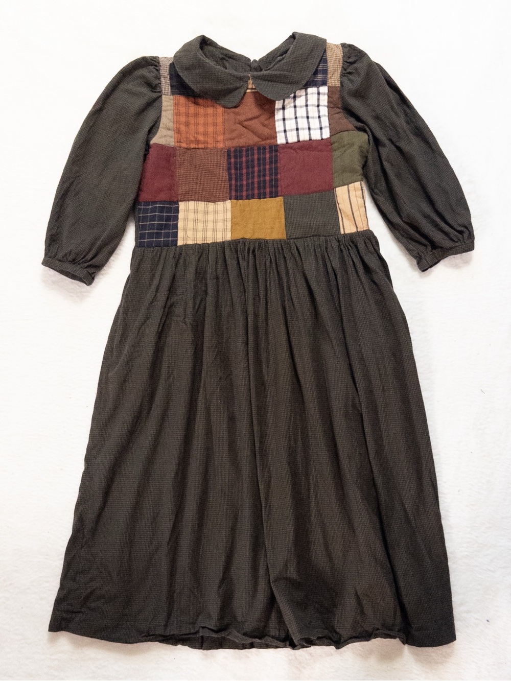 Vintage Prairie Maxi Dress Patchwork Quilted Olive Green Fits Large - Picture 7 of 9